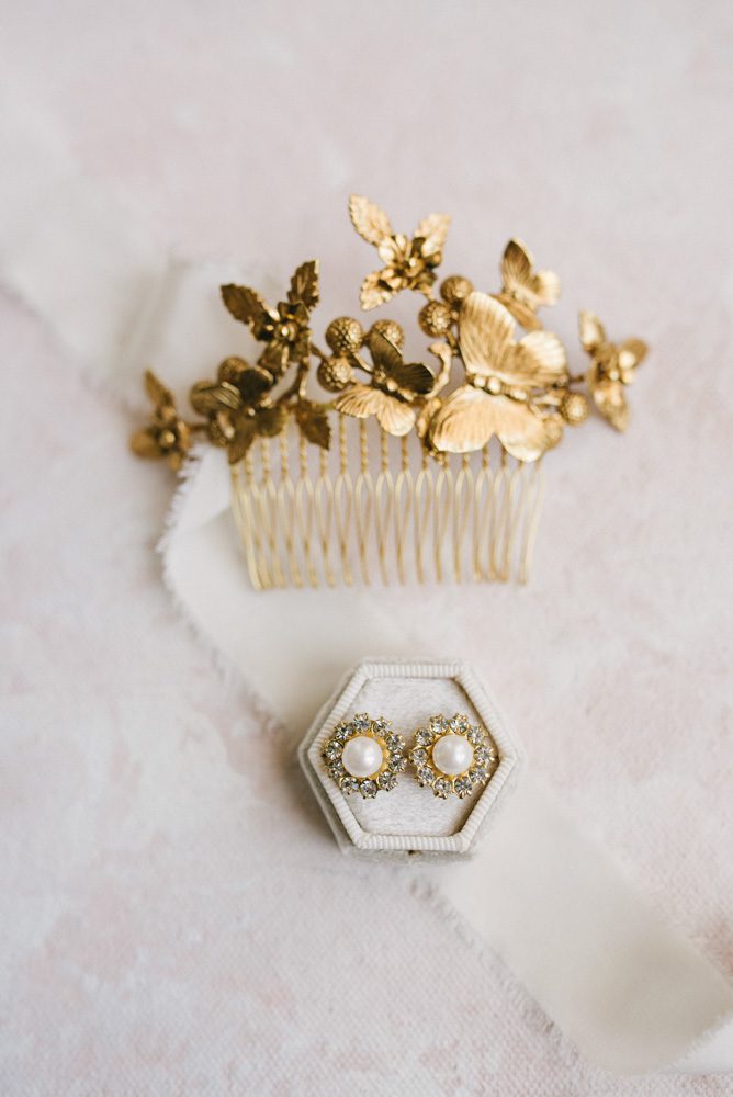 bridal flat lay gold jewelry