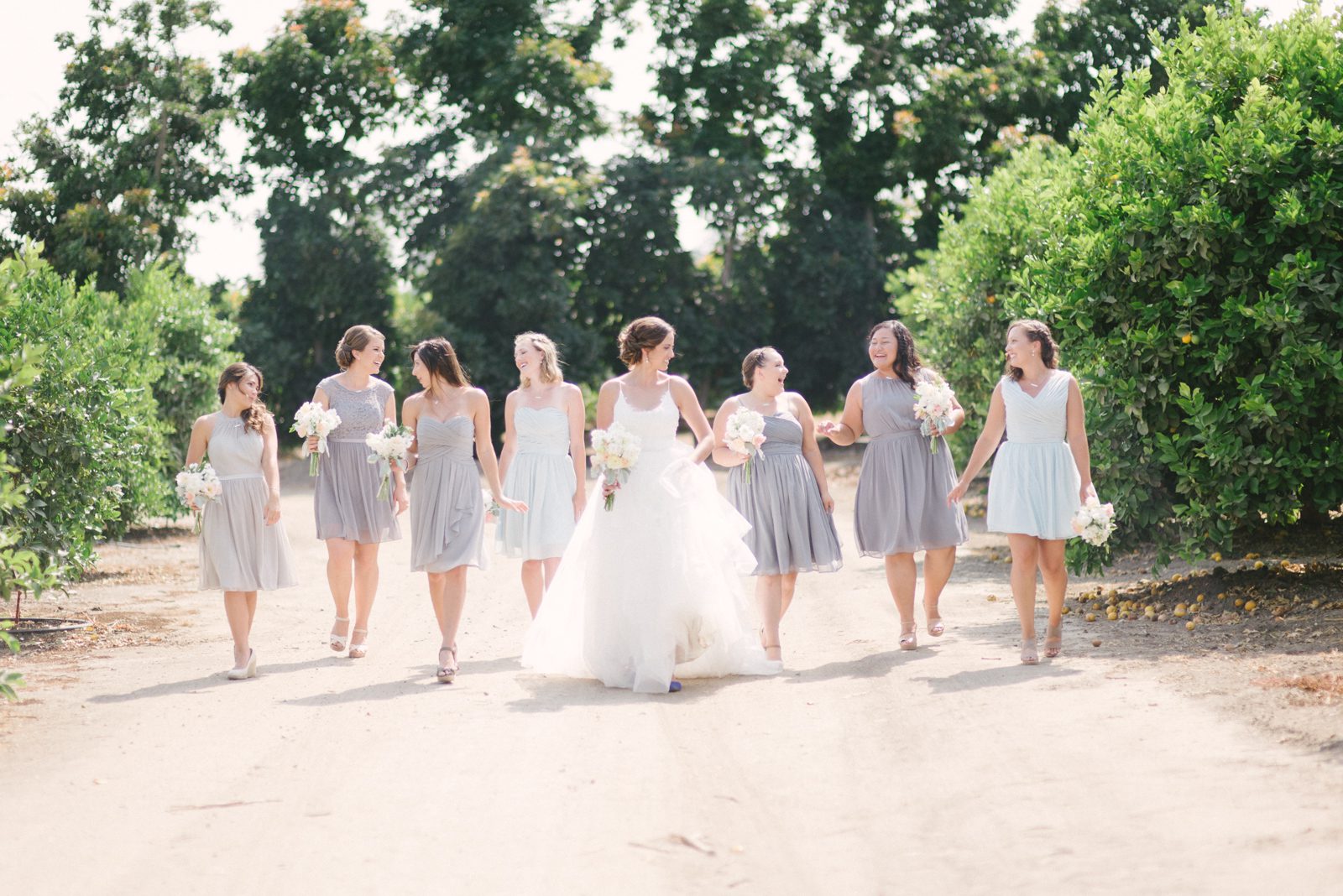 Girls walking down road at Limoneira Ranch Wedding by San Luis Obispo Wedding Photographer Yvonne Goll Photography